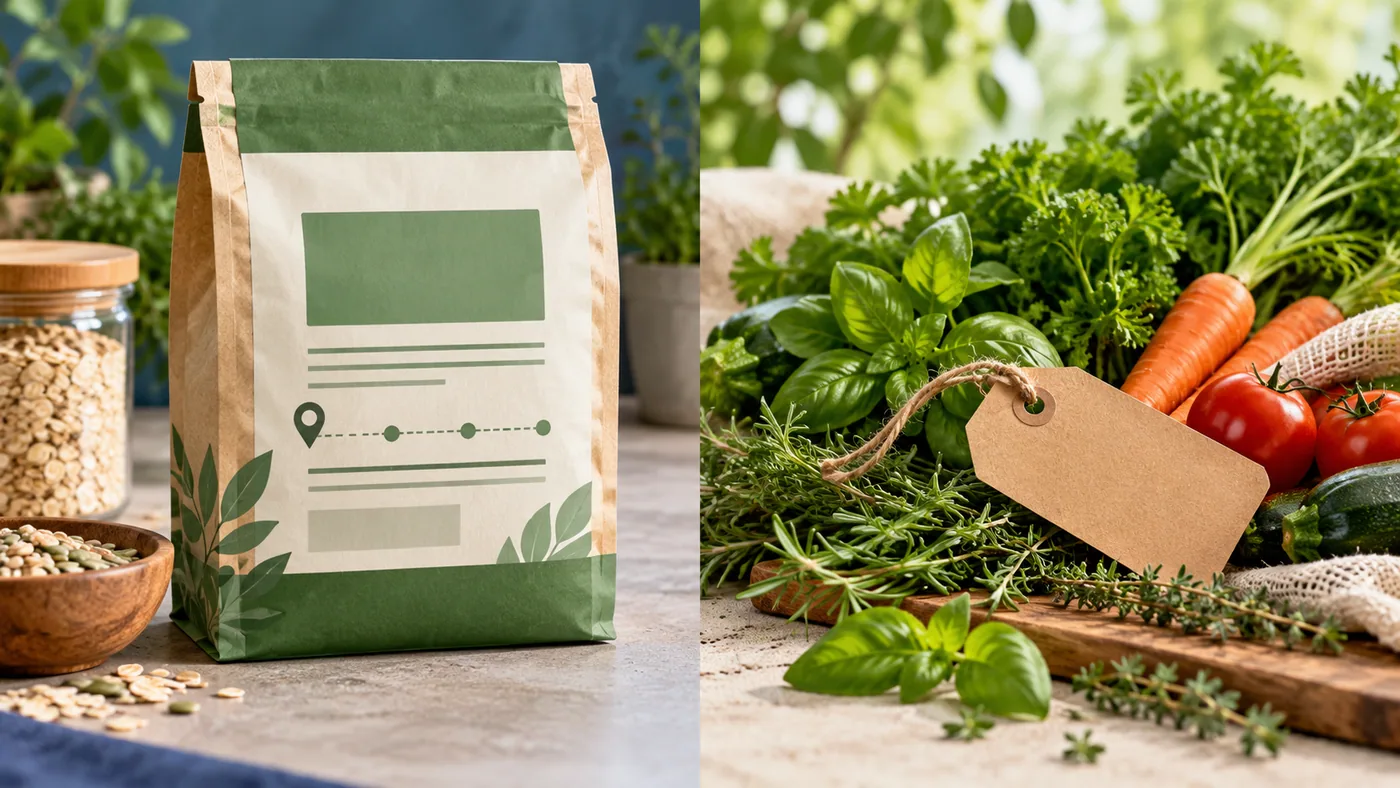Visual comparison of a controlled product label and a generic natural food presentation